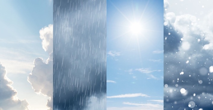 Wolken, Regen, Sonne und Schnee.