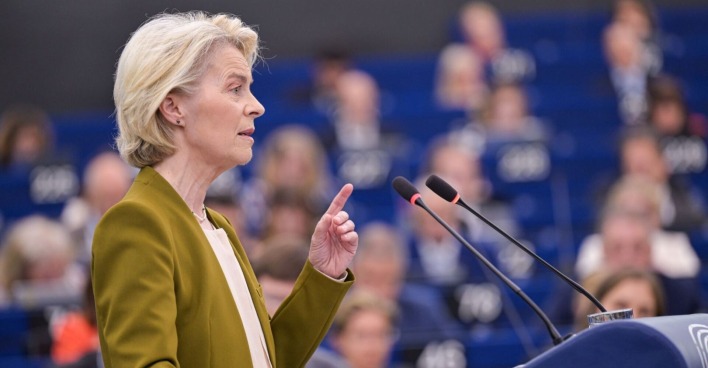 EU-Kommissionspräsidentin Ursula von der Leyen während der REde zur Lage Europas in Straßburg am Mittwoch dem 10.09.2025