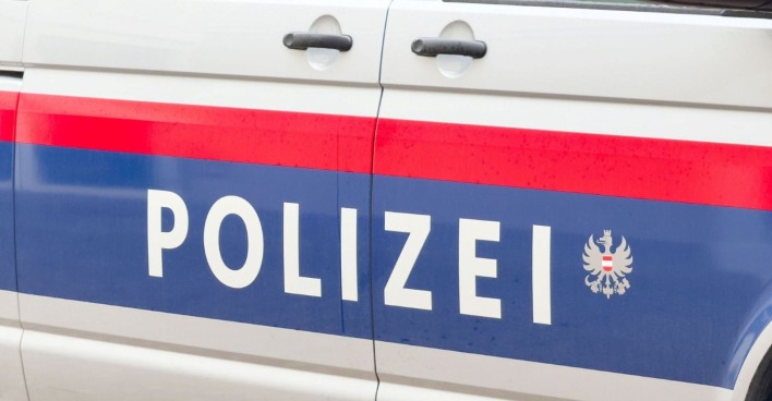 Außenansicht eines Polizeiwagens der österreichischen Polizei bei Tag