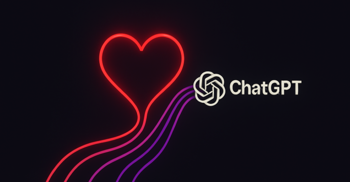 Ein rotes Herz und der Schriftzug des ChatGPT-Logos