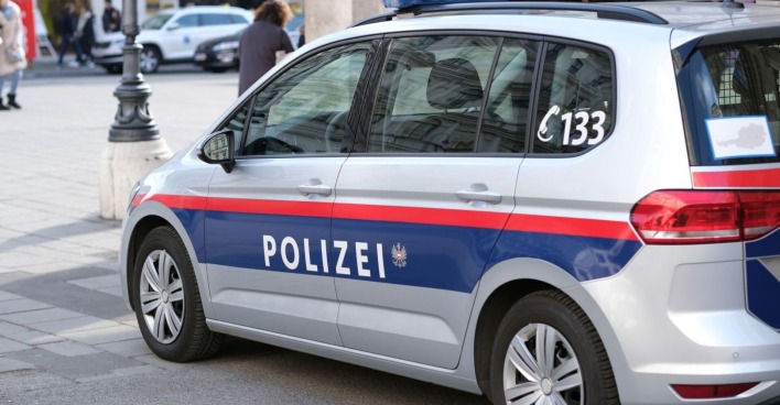 Wien, Österreich. 20. Februar 2019. Nahaufnahme des österreichischen Polizeiautos auf der Wiener Straße