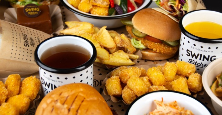 Produktpalette der veganen Burgerkette "Swing Kitchen"