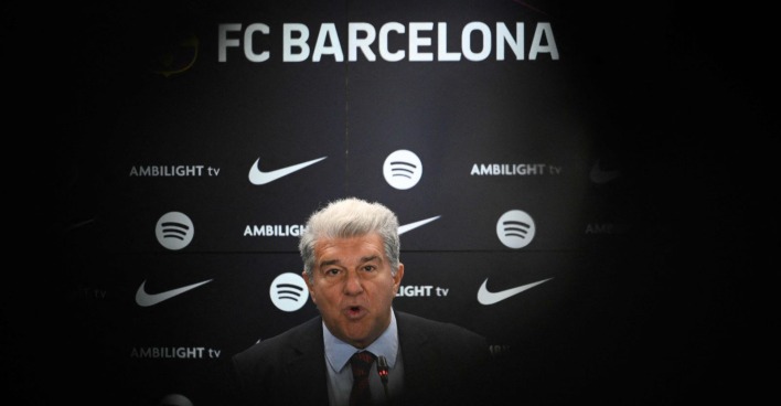 Der Präsident des FC Barcelona Joan Laporta während einer Pressekonferenz