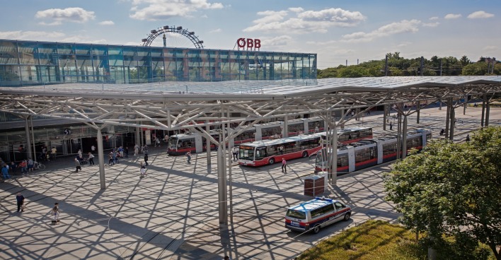 Panoramabild des Bahnhofs Praterstern