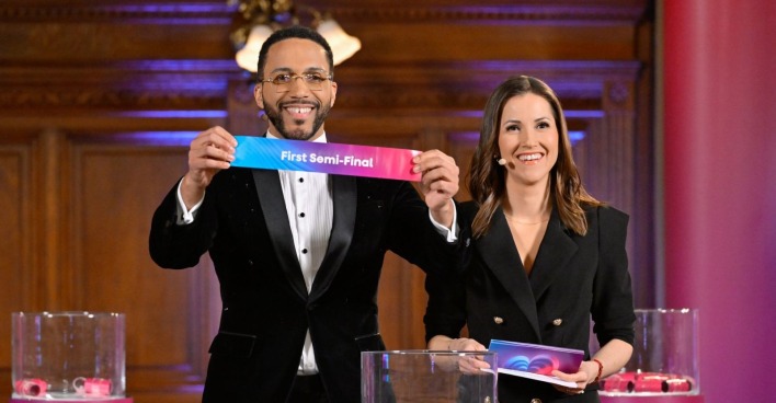 Cesár Sampson und Alexandra Maritza Wachter bei der ESC-Auslosung