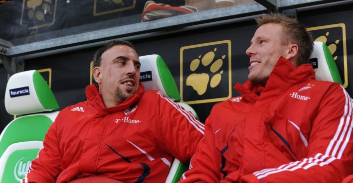 Franck Ribery und Christan Lell vor dem Bundesligaspiel gegen Wolfsburg, 2010.