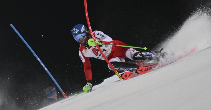Marco Schwarz während des Slaloms von Schladming