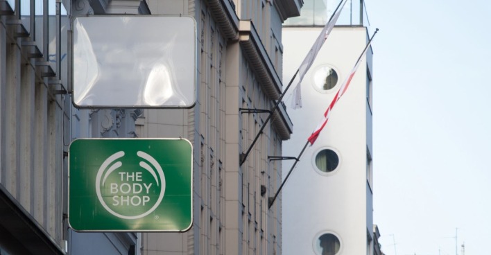 Tafel einer The Body Shop Filiale in Wien