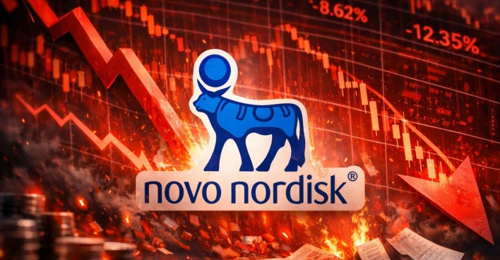 Kurschart der Novo Nordisk Aktie mit fallendem Trend nach Veröffentlichung der CagriSema-Studiendaten