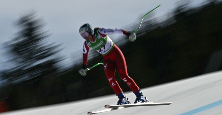 Ricarda Haaser während der Abfahrt von Soldeu, im Super-G am gleichen Ort ist sie schwer gestürzt