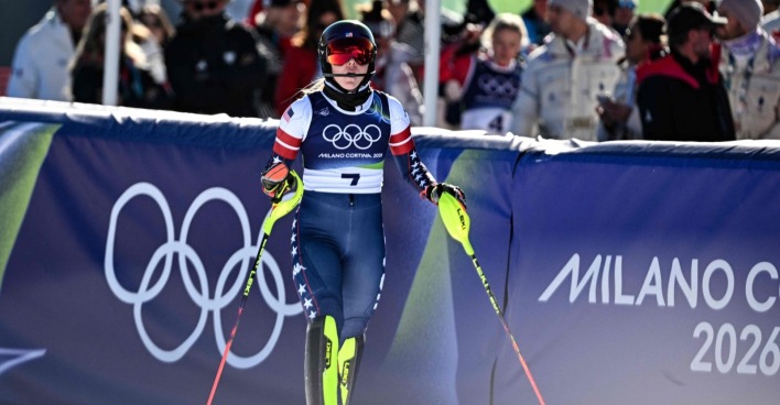 Slalom Damen Olympia: Mikaela Shiffrin nach dem ersten Durchgang.