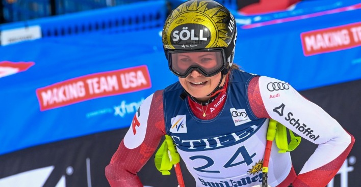 Christina Ager im Zielraum nach einem Training in Sun Valley – die Tirolerin beendet ihre Karriere