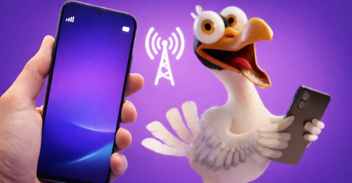 Hörbi Mobilfunk Maskottchen mit Smartphone und Mobilfunk-Symbol – neuer Diskontanbieter mit günstigen Handytarifen im Drei-Netz in Österreich.