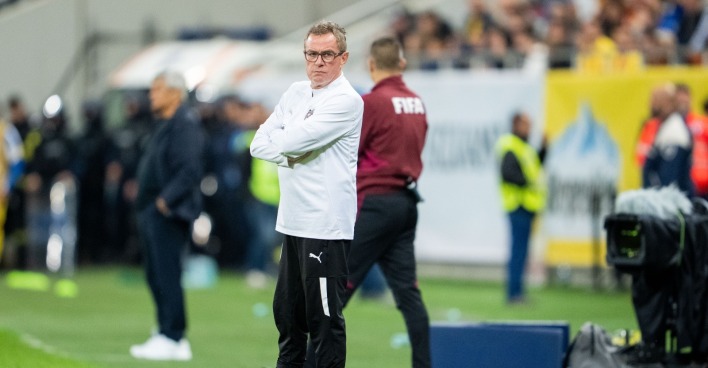 Teamchef Ralf Rangnick während eines WM-Quali Spiels.
