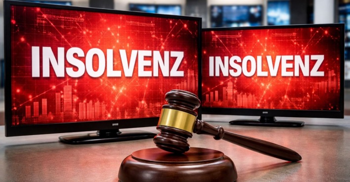 Zwei Fernsehbildschirme symbolisieren die Insolvenz der Wiener Streamview GmbH