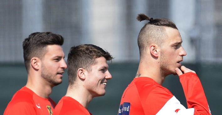 Marco Djuricin, Marcel Sabitzer und Marko Arnautovic während des Trainings des ÖFB-Teams.