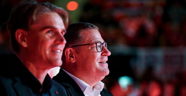 Max Eberl und Christoph Freund während einer Veranstaltung
