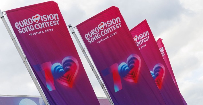 ESC-Flaggen beim Eurovision Song Contest 2026 in Wien. Nach dem Voting-Skandal um Vlad Turcanu und die moldauische Jury sorgt der ESC europaweit für Diskussionen.