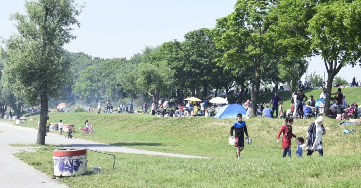 Grillplatz auf der Wiener Donauinsel, an dem im Mai 2026 ein Grillverbot erlassen wurde