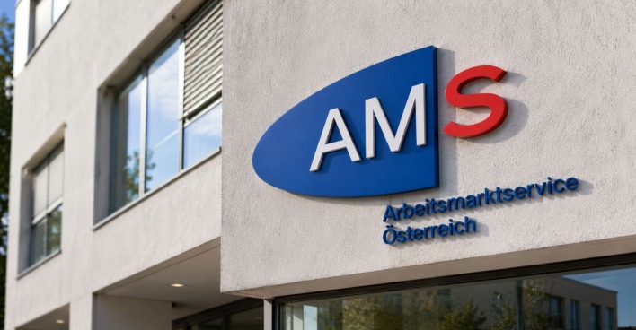 AMS Arbeitsmarktservice Österreich Gebäude Schild Arbeitslosigkeit steigt Statistik Mai 2026