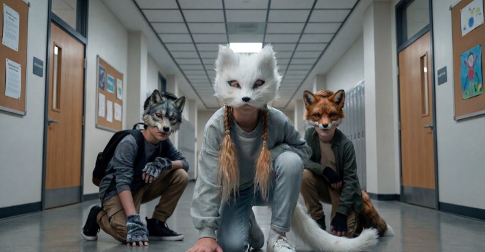 Drei Therians in einer Schule.