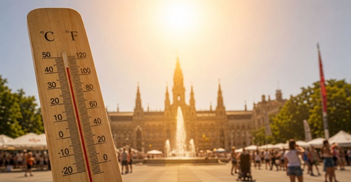 Wetterwarnung Österreich Hitze Thermometer über 35 Grad Wien Innenstadt Sommer Hitzewelle