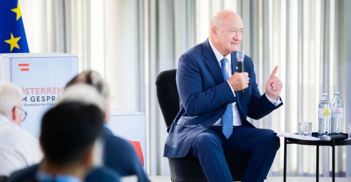 Christian Stocker (ÖVP) am Dienstag, 28. Juli 2026, im Rahmen der Veranstaltungsreihe "Österreich im Gespräch"