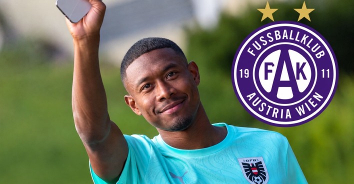David Alaba, daneben ist das Logo des FK Austria Wien zu sehen