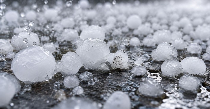Große Hagelkörner nach dem Hagel-Unwetter in Oberösterreich, das Sturmschäden, Überflutungen und Hunderte Feuerwehreinsätze verursachte.