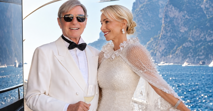 Hans-Peter Wild und Christine Wild bei ihrer Hochzeit auf einer Yacht vor Capri