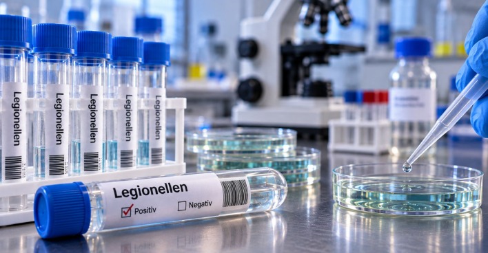 Symbolbild einer Laboruntersuchung auf Legionellen mit Reagenzgläsern