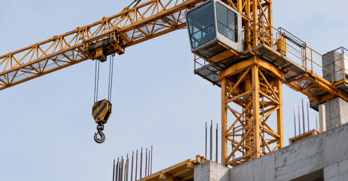Baukran auf einer Baustelle als Symbolbild für die Pleite von Kovacsbau und Kbimmo im Burgenland.