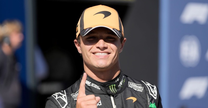 Lando Norris feiert die Pole Position im Qualifying am Madring