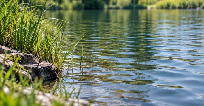 Symbolbild eines Teichufers mit Wasser und Schilf. Ein zweijähriger Bub war in Graz in einen Teich gestürzt.