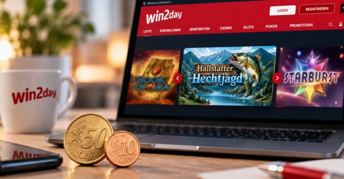win2day mit 50-Cent- und 10-Cent-Münze als Symbol für den Rekordgewinn mit 60 Cent Einsatz