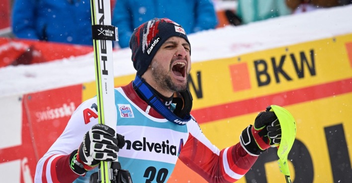 Johannes Strolz im Zielraum von Adelboden
