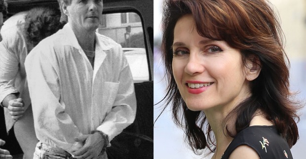 Links ein Schwarzweiß-Bild von Jack Unterweger mit Handschellen, rechts eine Farbaufnahme von Astrid Wagner, lächelnd im Halbporträt