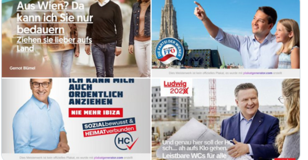 Eine Sammlung von vier nicht originalen Wahlplakaten