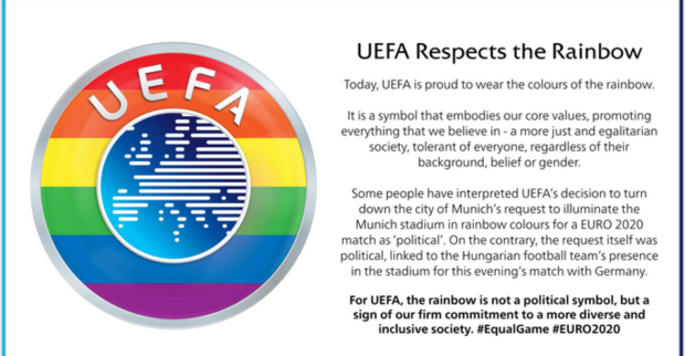 Das UEFA-Logo in Regenbogenfarben