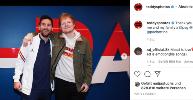 Musiker Ed Sheehan und Fußballer Messi