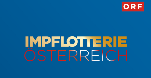 Screenshot: Der Claim "Impflotterie Österreich", darüber das Logo des ORF