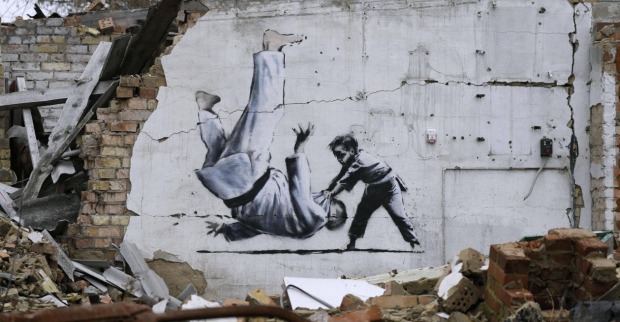 Ein Kunstwerk von Banksy in der Ukraine