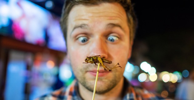 Mann mit einer frittierten Grille