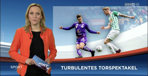 Moderatorin Alina Zellhofer kündigt in "Sport aktuell" einen Bericht zum Wiener Derby an