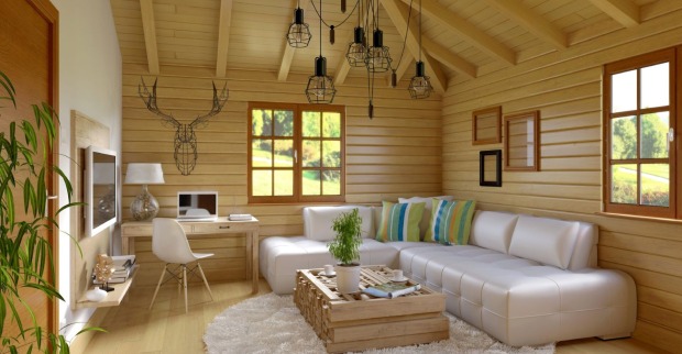 Holzelemente in einem Wohnzimmer im Schweizer Landhausstil | Credit: iStock.com/Jovy86