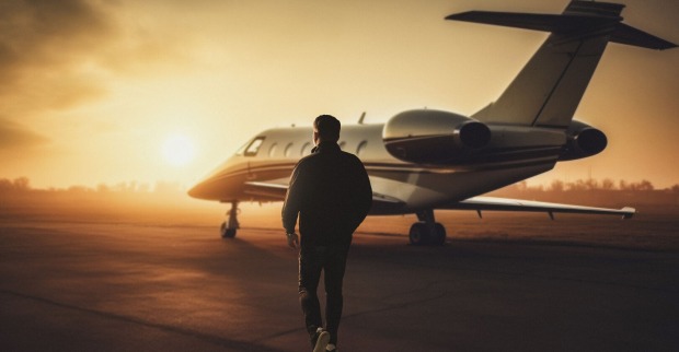 Benni Wagner vor einem Privatjet
