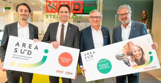 Ewald Verhounig (Leiter des Instituts für Wirtschaft- und Standortentwicklung), Joachim Schnabel (ARGE Koralm), WKO Steiermark Präsident Josef Herk, WKO Steiermark Direktor Karl-Heinz Dernoscheg