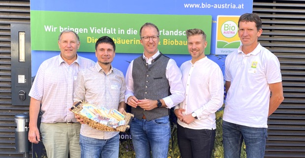 Kaspar Kohler (Obm. BIO Vlbg.), Manuel Kirisits (GF BIO AUSTRIA &amp; BIO Vlbg.), LR Christian Gantner, FK StR. Wolfgang Flach, Jürgen Bereuter (Obm. BIO AUSTRIA)