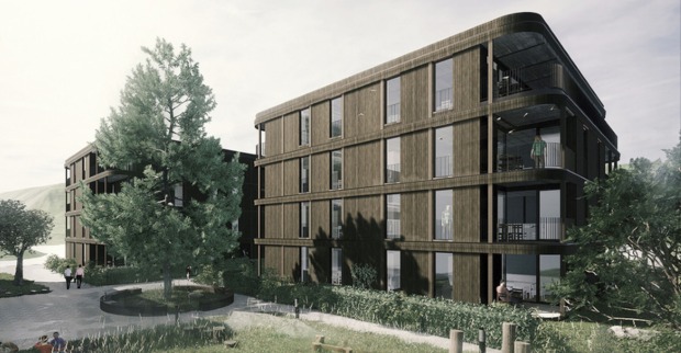 Es entstehen 28 Einheiten, gekleidet in eine natürliche Holzfassade.