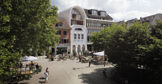 Visualisierung des Stadthotels „kleiner Löwe“ am Kornmarktplatz in Bregenz.